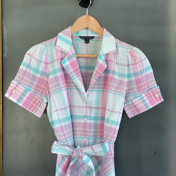Brooks Brothers 100% cotton plaid tie waist dress - Picture 3 of 5